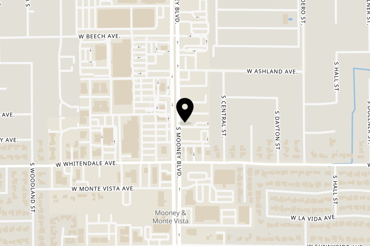 Map showing the location of El Tarasco Restaurant Mooney on 2636 S Mooney Blvd in Visalia